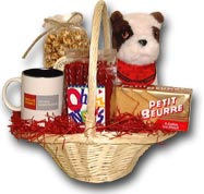 Basket with Wells Fargo mug and "Jack" the dog